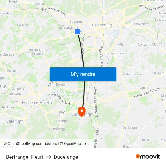 Bertrange, Fleuri to Dudelange map