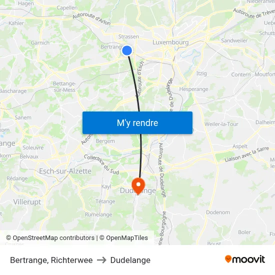 Bertrange, Richterwee to Dudelange map