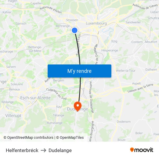 Helfenterbréck to Dudelange map