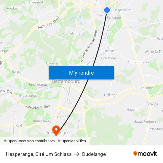 Hesperange, Cité Um Schlass to Dudelange map