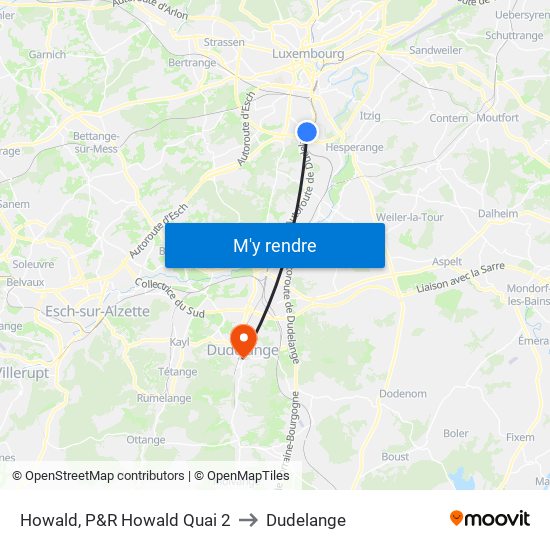 Howald, P&R Howald Quai 2 to Dudelange map