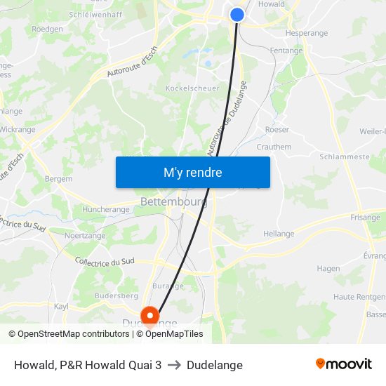 Howald, P&R Howald Quai 3 to Dudelange map