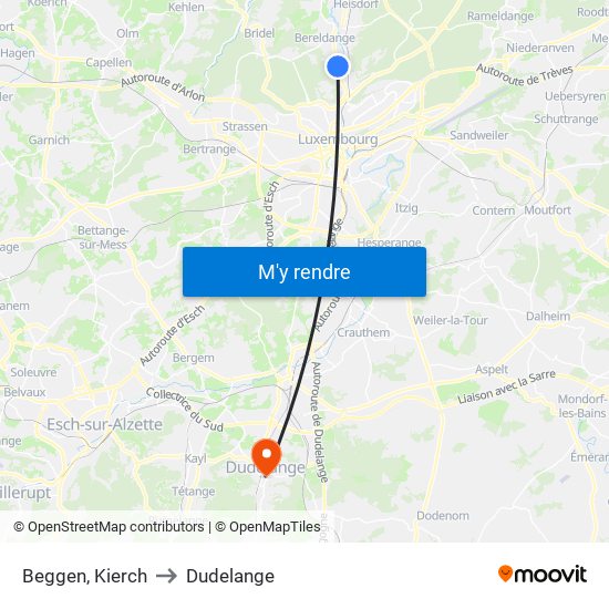 Beggen, Kierch to Dudelange map