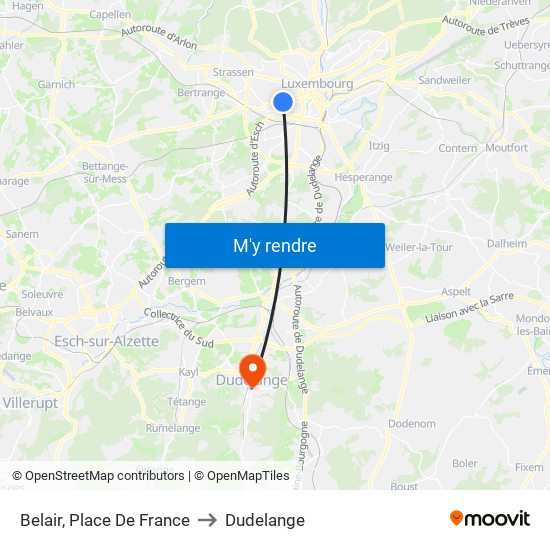 Belair, Place De France to Dudelange map