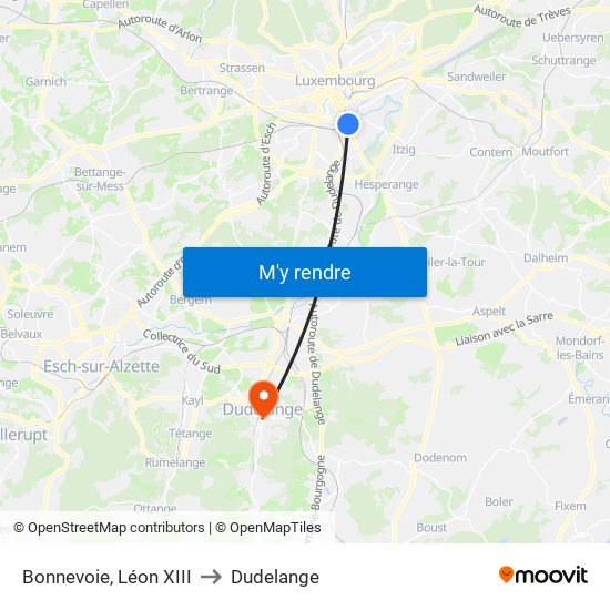 Bonnevoie, Léon XIII to Dudelange map