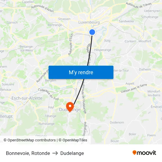 Bonnevoie, Rotonde to Dudelange map
