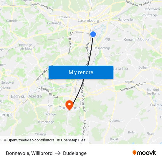 Bonnevoie, Willibrord to Dudelange map