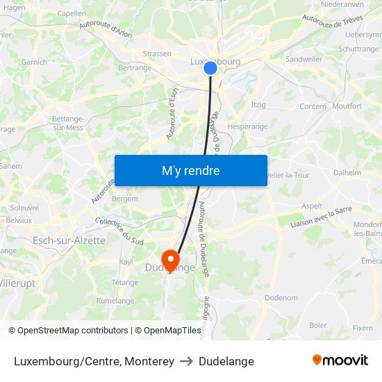 Luxembourg/Centre, Monterey to Dudelange map