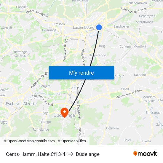 Cents-Hamm, Halte Cfl 3-4 to Dudelange map