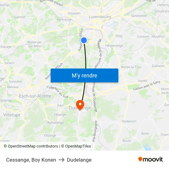 Cessange, Boy Konen to Dudelange map