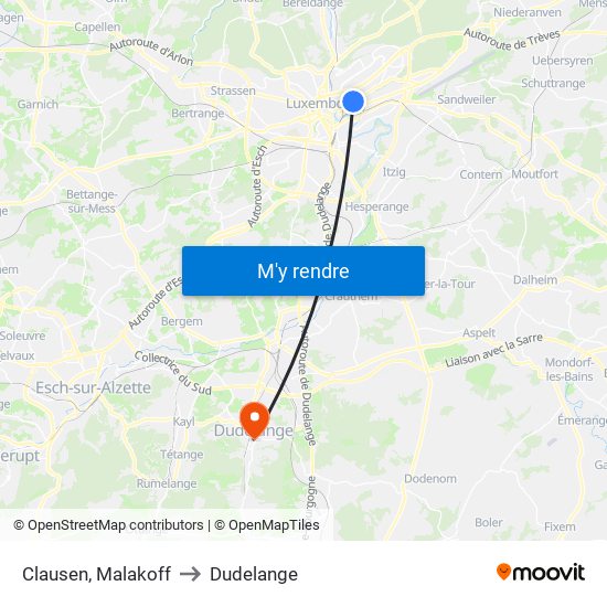 Clausen, Malakoff to Dudelange map