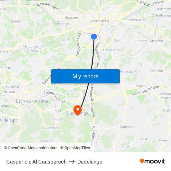 Gasperich, Al Gaasperech to Dudelange map