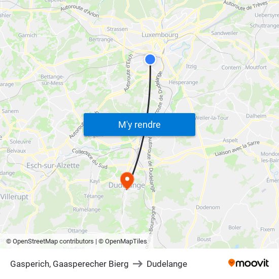 Gasperich, Gaasperecher Bierg to Dudelange map