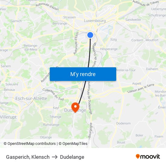 Gasperich, Klensch to Dudelange map