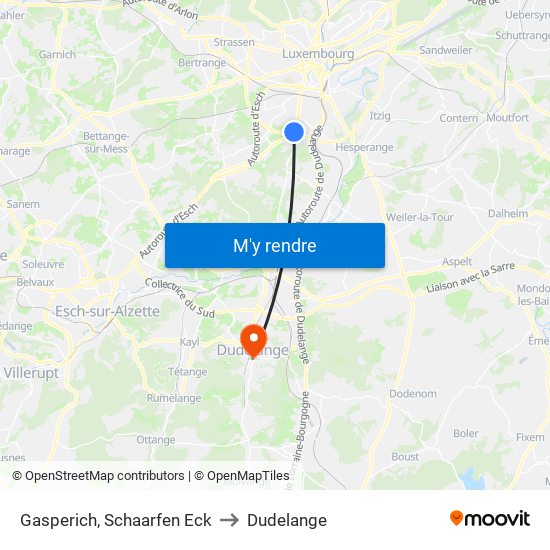 Gasperich, Schaarfen Eck to Dudelange map