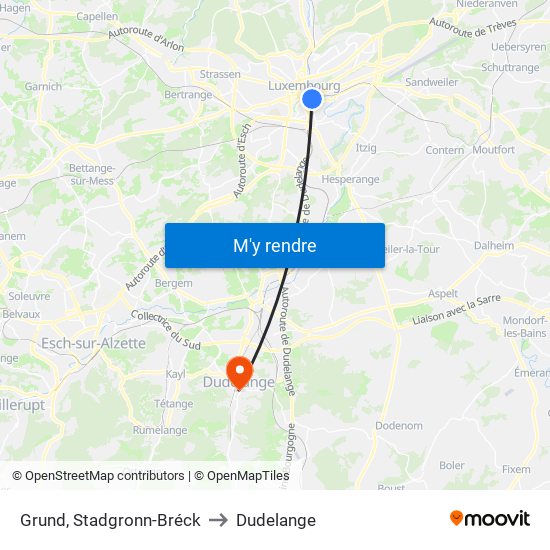 Grund, Stadgronn-Bréck to Dudelange map