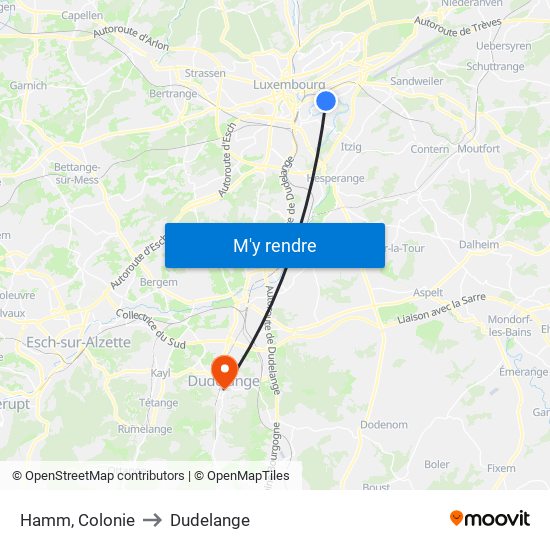 Hamm, Colonie to Dudelange map