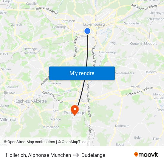 Hollerich, Alphonse Munchen to Dudelange map