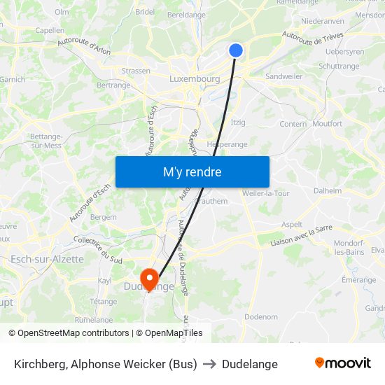 Kirchberg, Alphonse Weicker (Bus) to Dudelange map