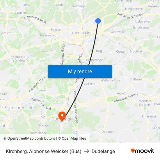 Kirchberg, Alphonse Weicker (Bus) to Dudelange map