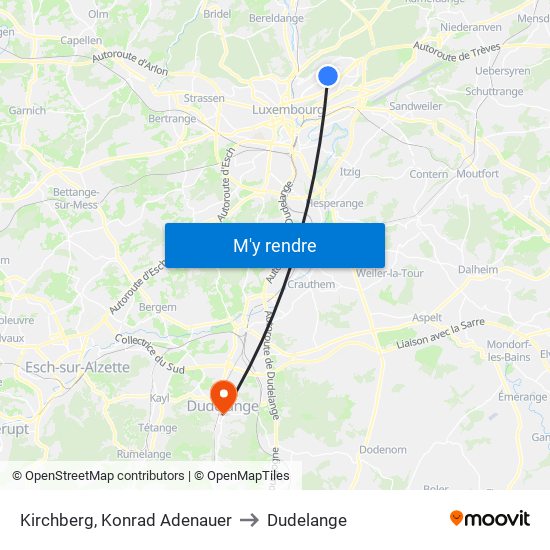 Kirchberg, Konrad Adenauer to Dudelange map