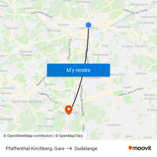 Pfaffenthal-Kirchberg, Gare to Dudelange map