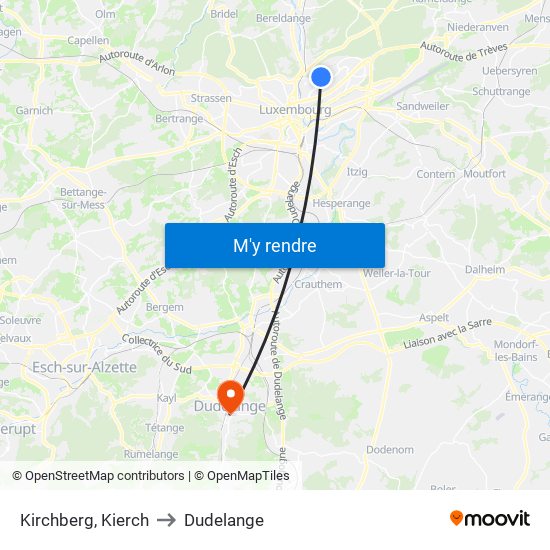 Kirchberg, Kierch to Dudelange map