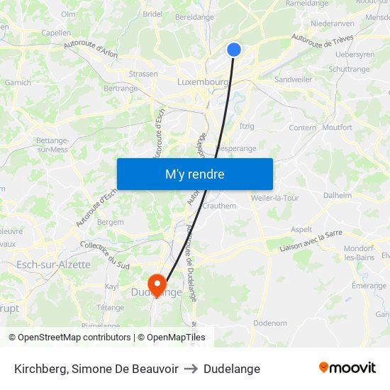 Kirchberg, Simone De Beauvoir to Dudelange map