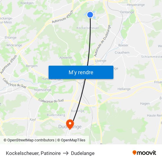 Kockelscheuer, Patinoire to Dudelange map