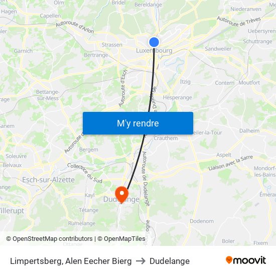 Limpertsberg, Alen Eecher Bierg to Dudelange map