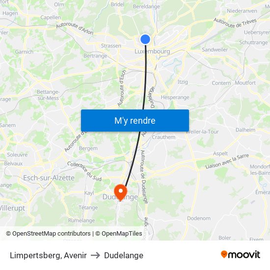 Limpertsberg, Avenir to Dudelange map