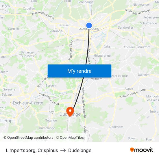 Limpertsberg, Crispinus to Dudelange map