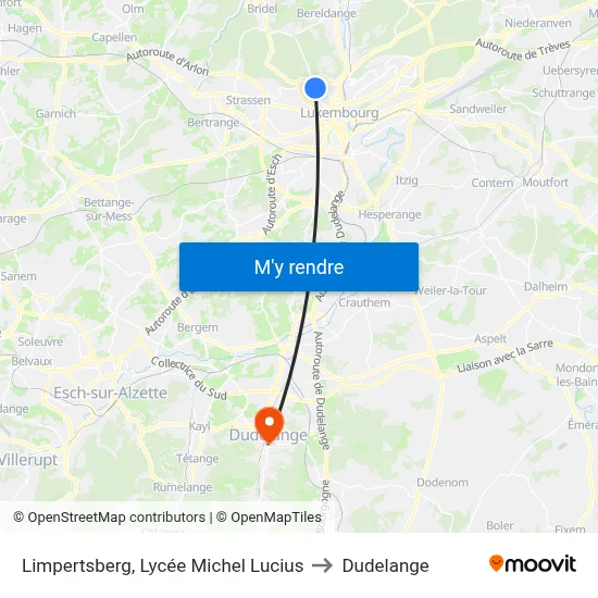 Limpertsberg, Lycée Michel Lucius to Dudelange map