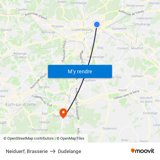 Neiduerf, Brasserie to Dudelange map