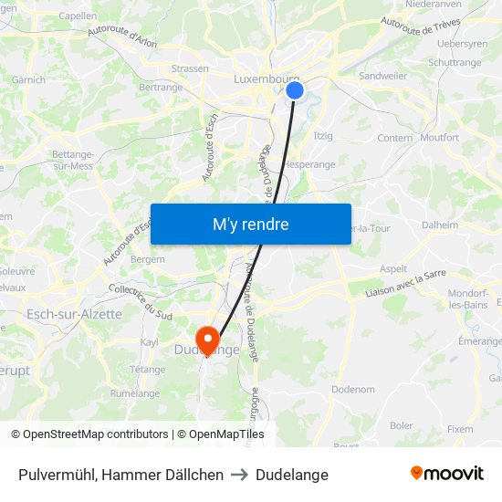 Pulvermühl, Hammer Dällchen to Dudelange map