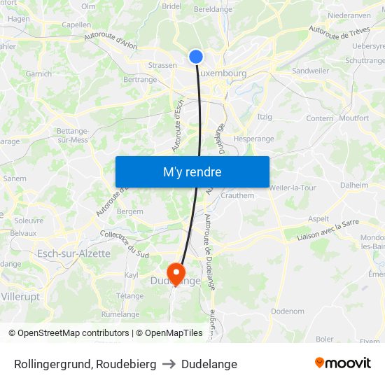 Rollingergrund, Roudebierg to Dudelange map