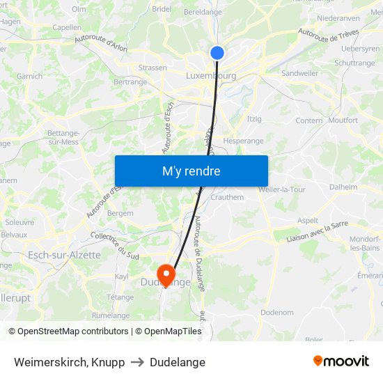 Weimerskirch, Knupp to Dudelange map