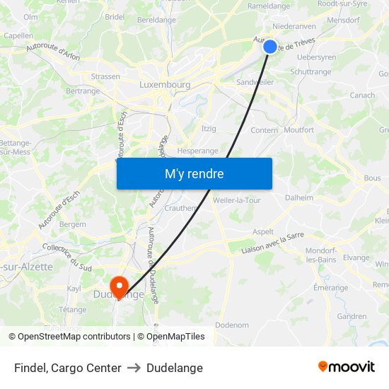 Findel, Cargo Center to Dudelange map