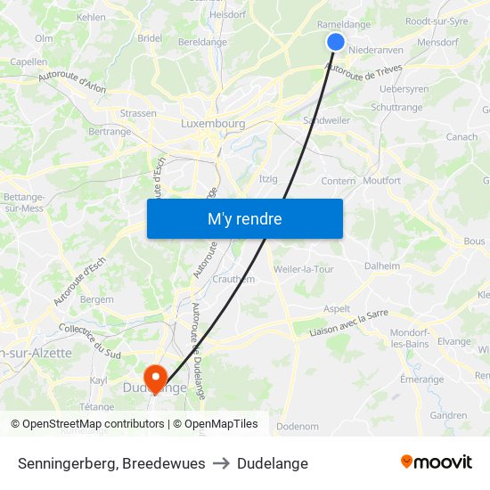 Senningerberg, Breedewues to Dudelange map