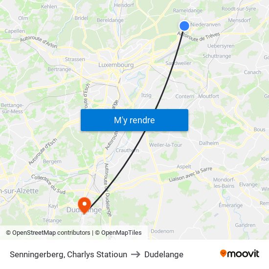 Senningerberg, Charlys Statioun to Dudelange map