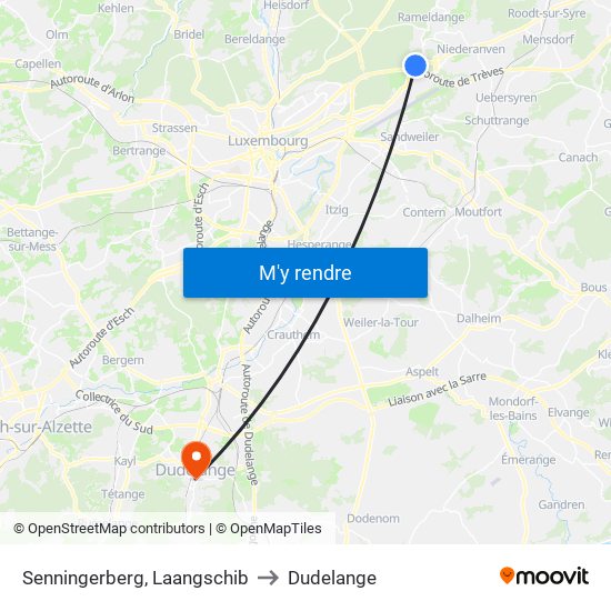 Senningerberg, Laangschib to Dudelange map