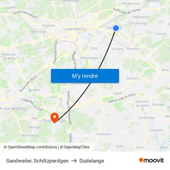 Sandweiler, Schiltzperdgen to Dudelange map