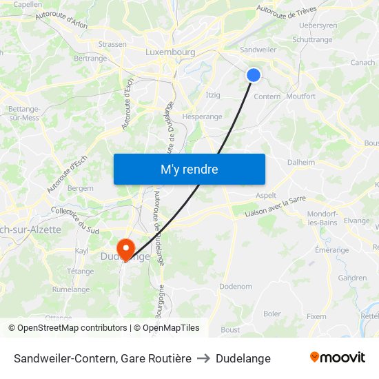 Sandweiler-Contern, Gare Routière to Dudelange map