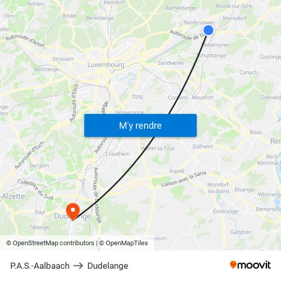 P.A.S.-Aalbaach to Dudelange map