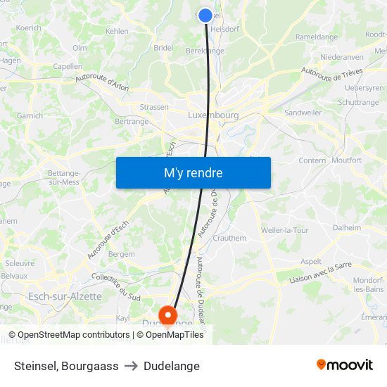 Steinsel, Bourgaass to Dudelange map
