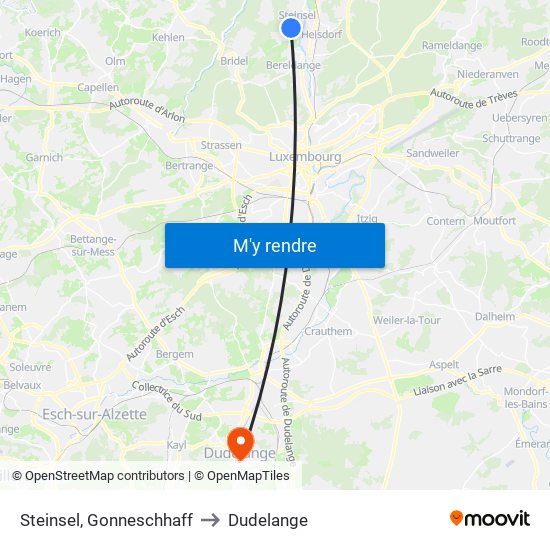 Steinsel, Gonneschhaff to Dudelange map