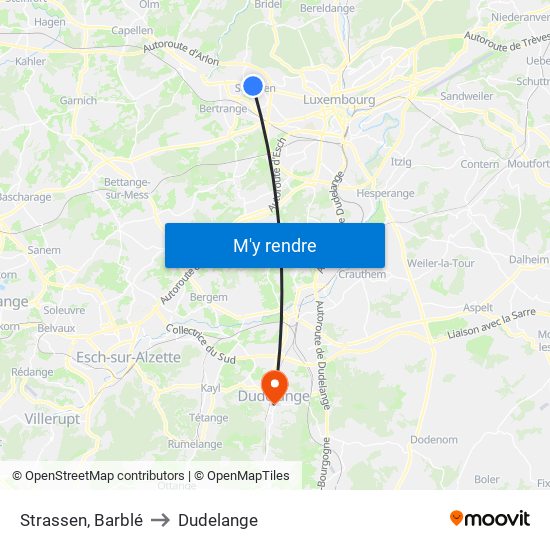 Strassen, Barblé to Dudelange map