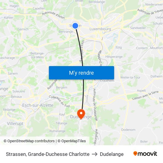 Strassen, Grande-Duchesse Charlotte to Dudelange map