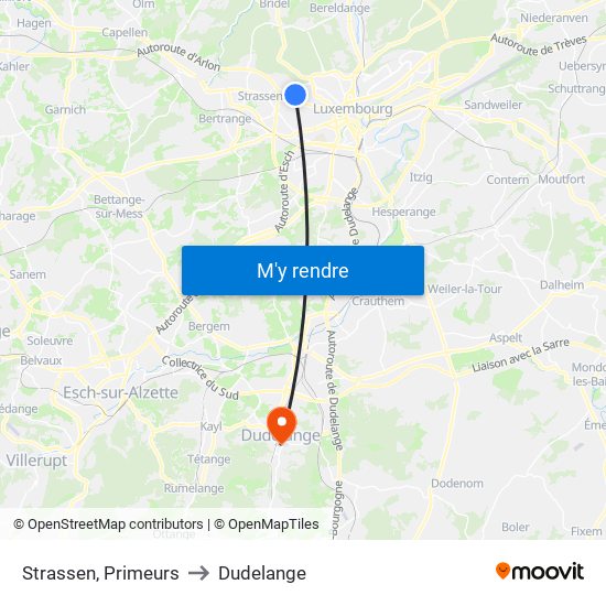 Strassen, Primeurs to Dudelange map