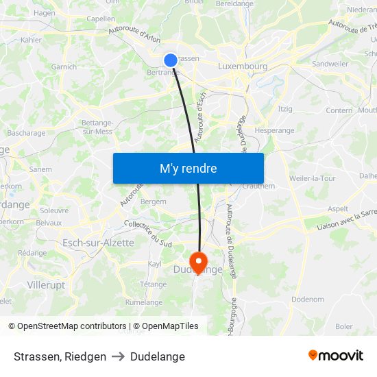 Strassen, Riedgen to Dudelange map